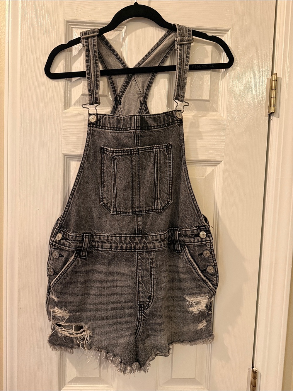 Abercrombie & Fitch Distressed Denim Short Overalls
